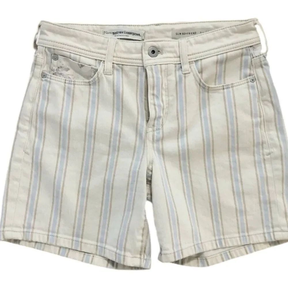 Pilcro & the Letterpress Anthropologie Stripe High Rise Slim Boyfriend Short 25